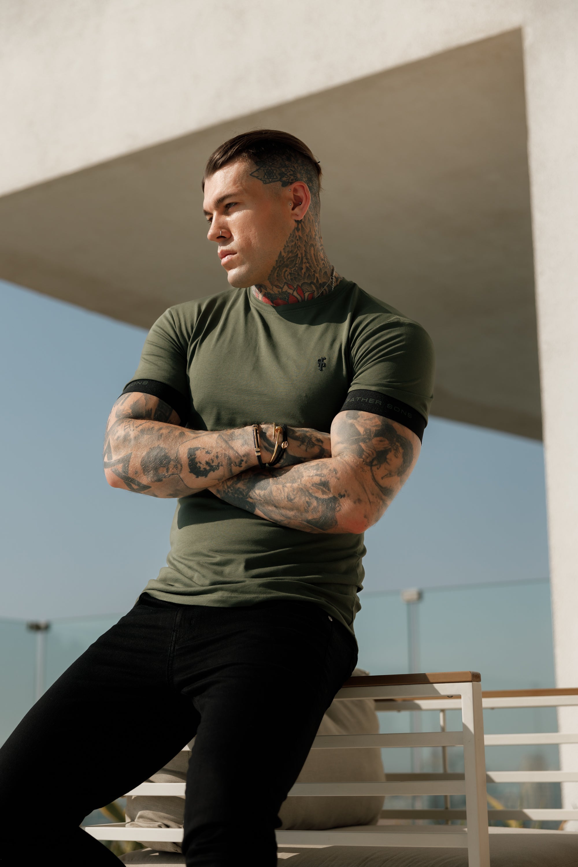 Classic Baby Pink Crew T Shirt with FS Elastic Sleeve Branding