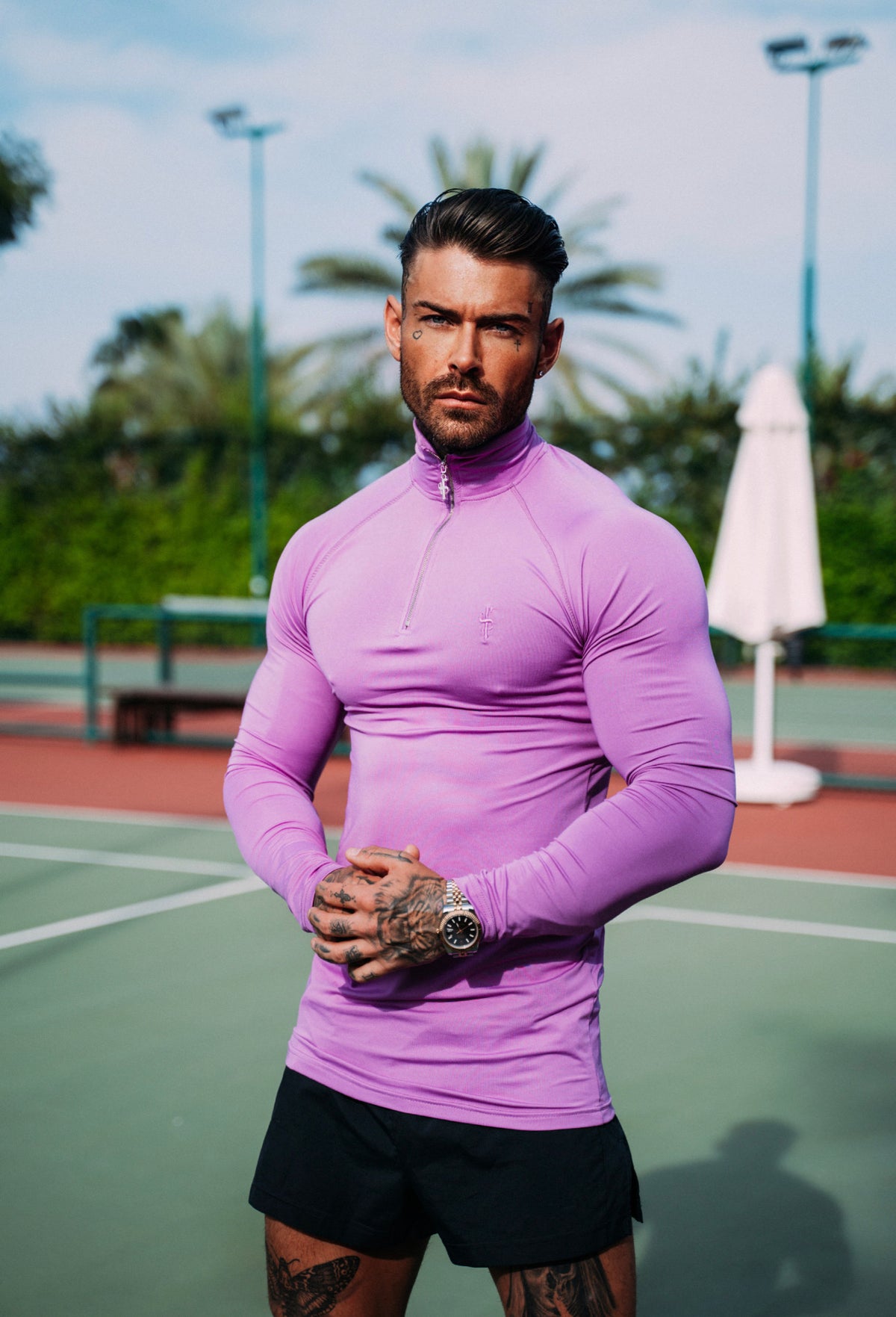 Long Sleeve Half Zip Gym Top Silver Zip