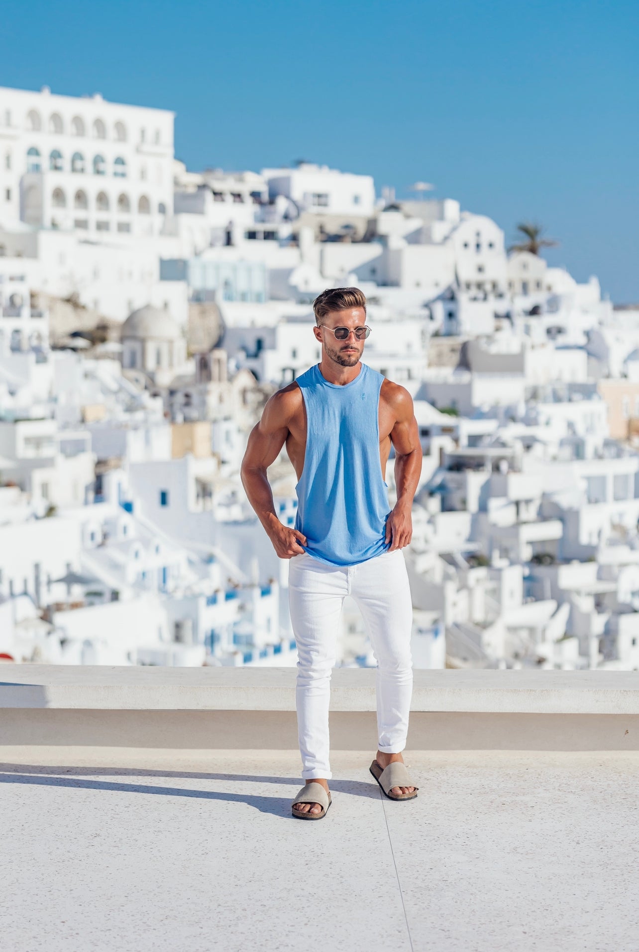 Classic Bamboo Dropped Armhole Light Blue Vest - FSH787