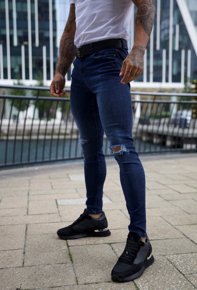 Father Sons Ultra Stretch Navy Slim Jeans with Knee Rips - FSJEAN004