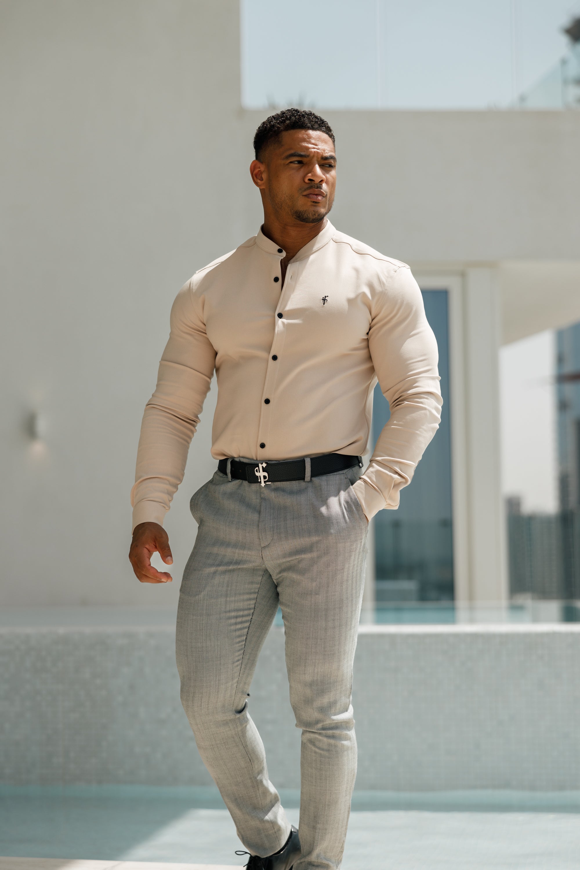 Slim Formal Black and White Herringbone Stretch Trousers - FST014