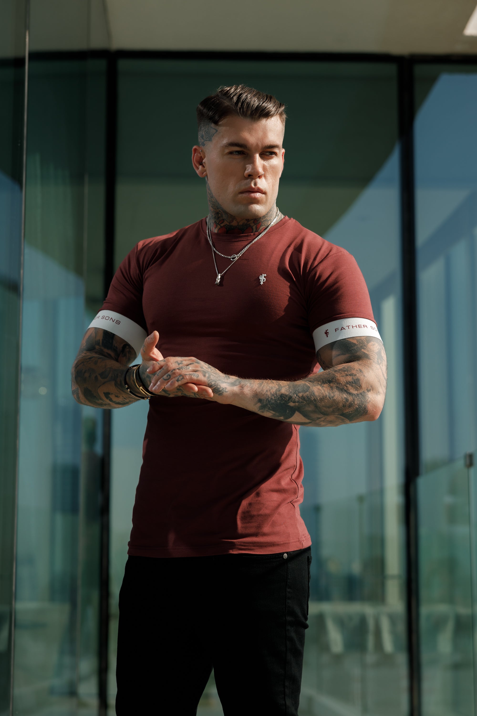 Classic Baby Pink Crew T Shirt with FS Elastic Sleeve Branding