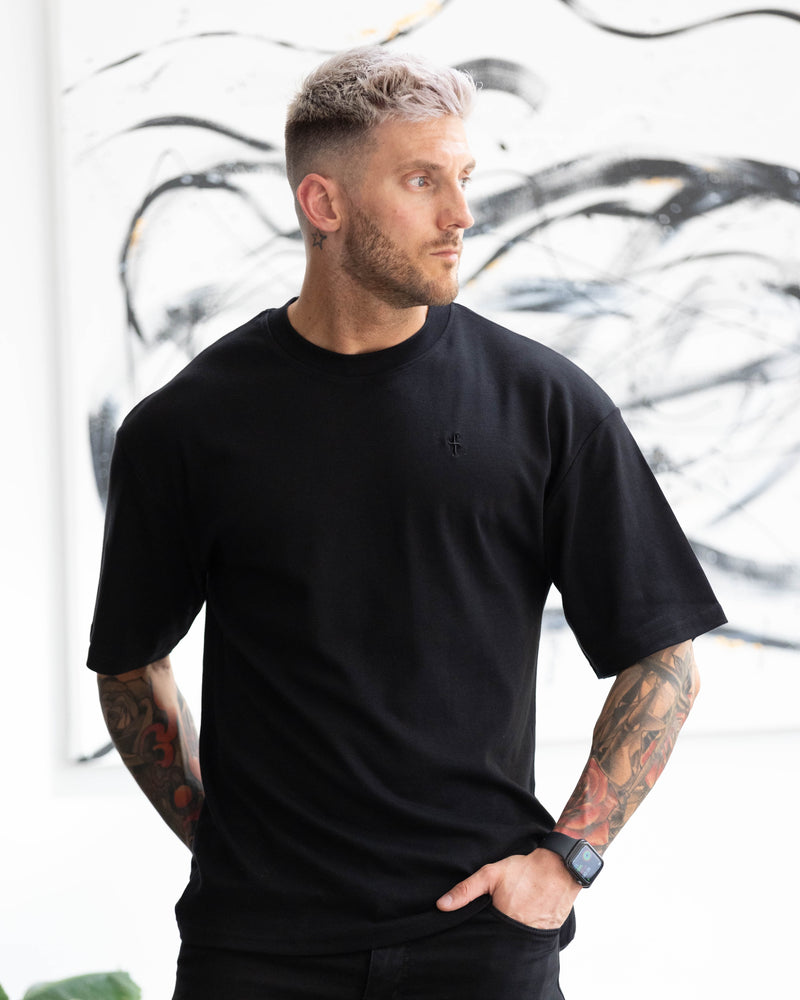 Father Sons Classic Black Oversized Crew T Shirt - FSH832
