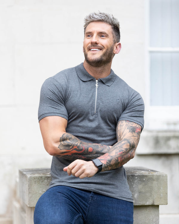 Father Sons Classic Dark Grey and Silver Zipped Polo Shirt - FSH812 (PRE ORDER 12TH OCTOBER)