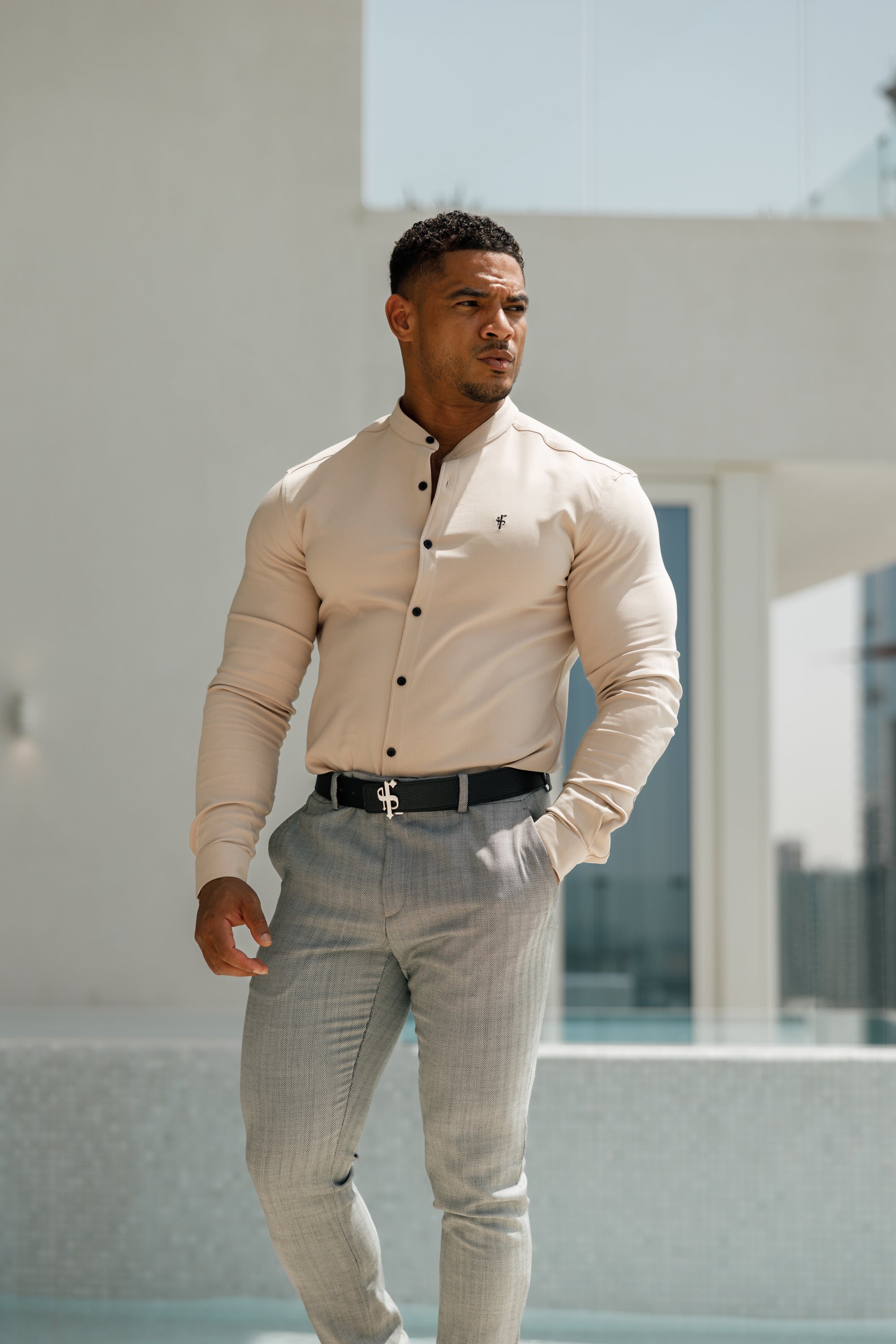 Slim Formal Black and White Herringbone Stretch Trousers - FST014