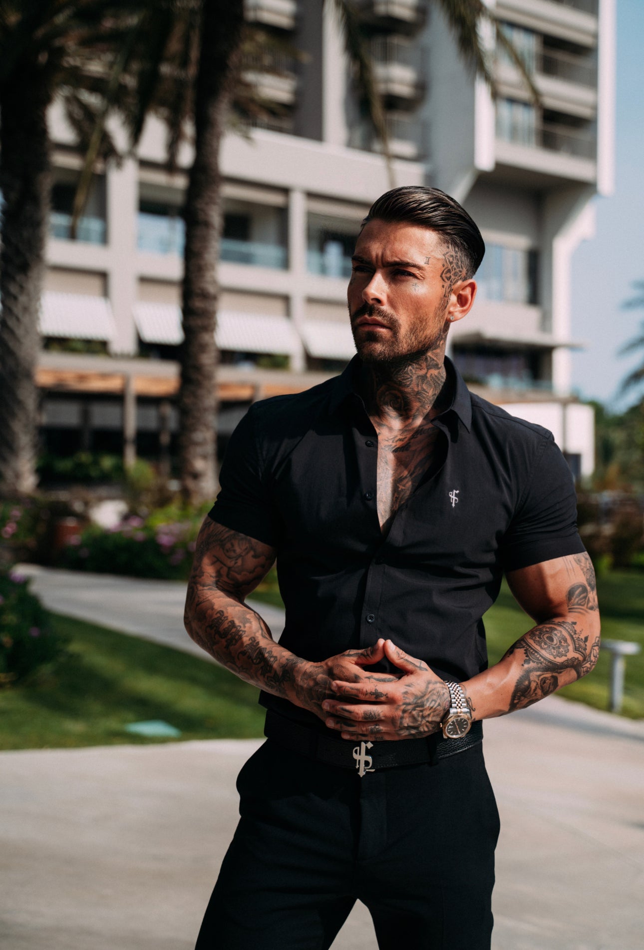 Super Slim Stretch Classic Black Short Sleeve - FS127