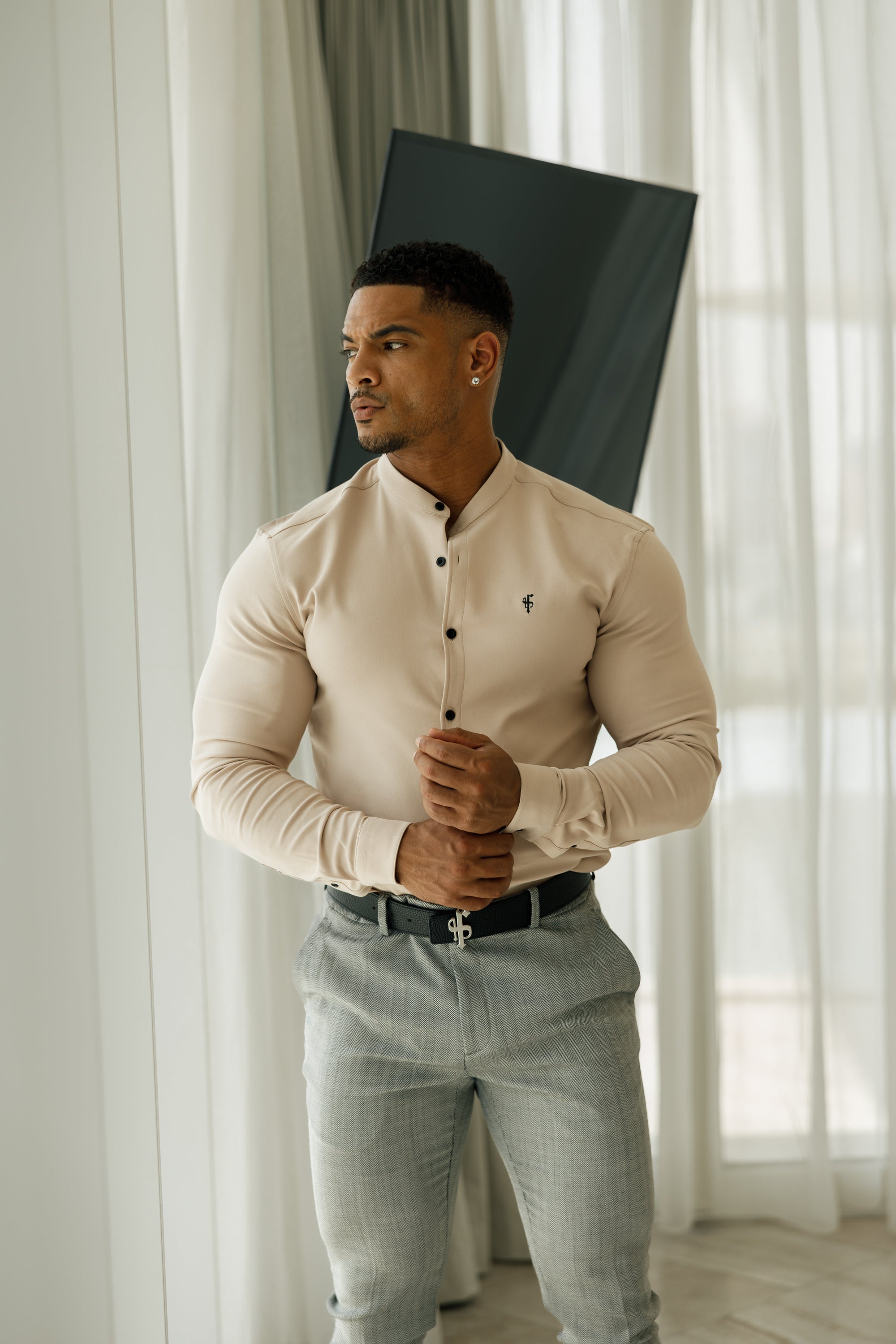 Slim Formal Black and White Herringbone Stretch Trousers - FST014