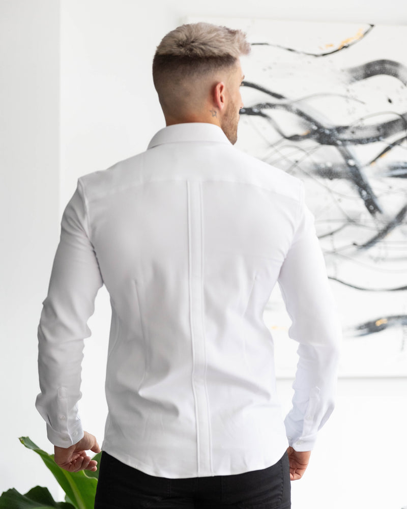 Father Sons Super Slim Scuba White Long Sleeve Stretch with Back Box Pleat and Side Seam Detail - FS942