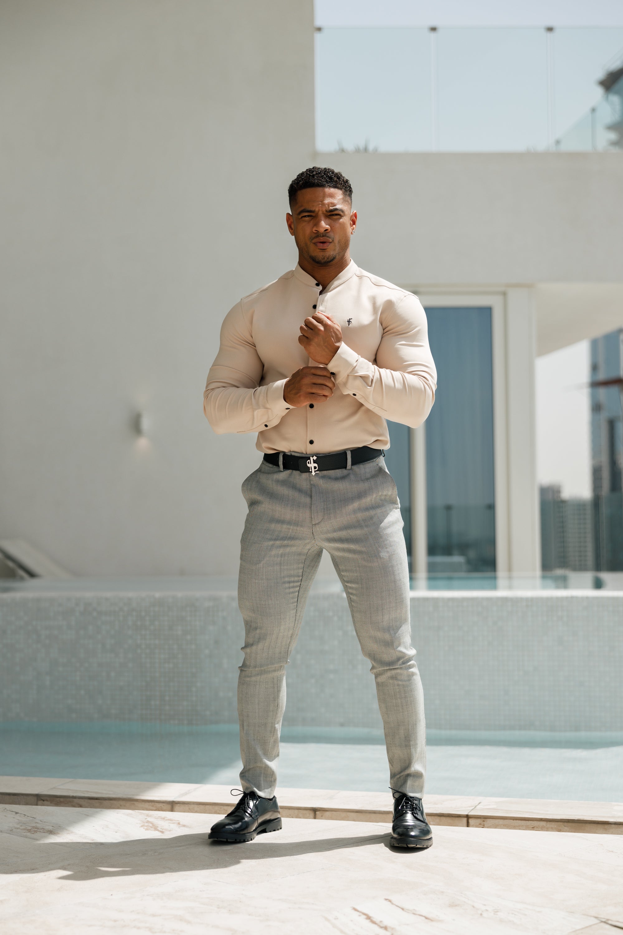 Slim Formal Black and White Herringbone Stretch Trousers - FST014