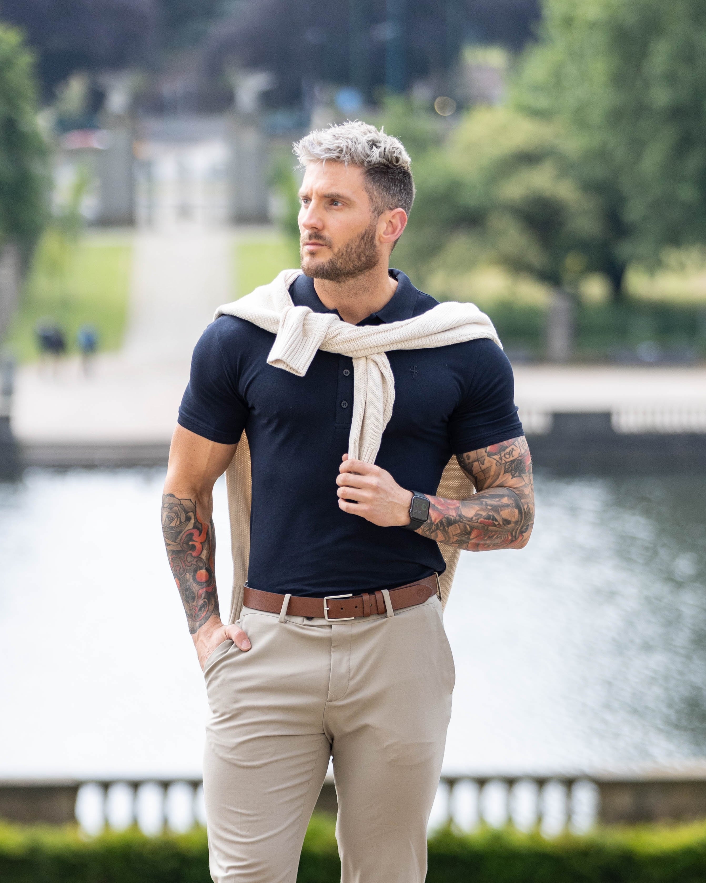 Classic Navy Polo Shirt with Tonal Button and Embroidery - FSH825