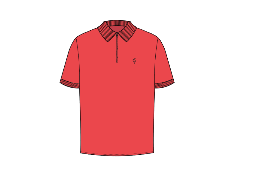 Classic Coral and Black Zipped Polo Shirt - FSH852