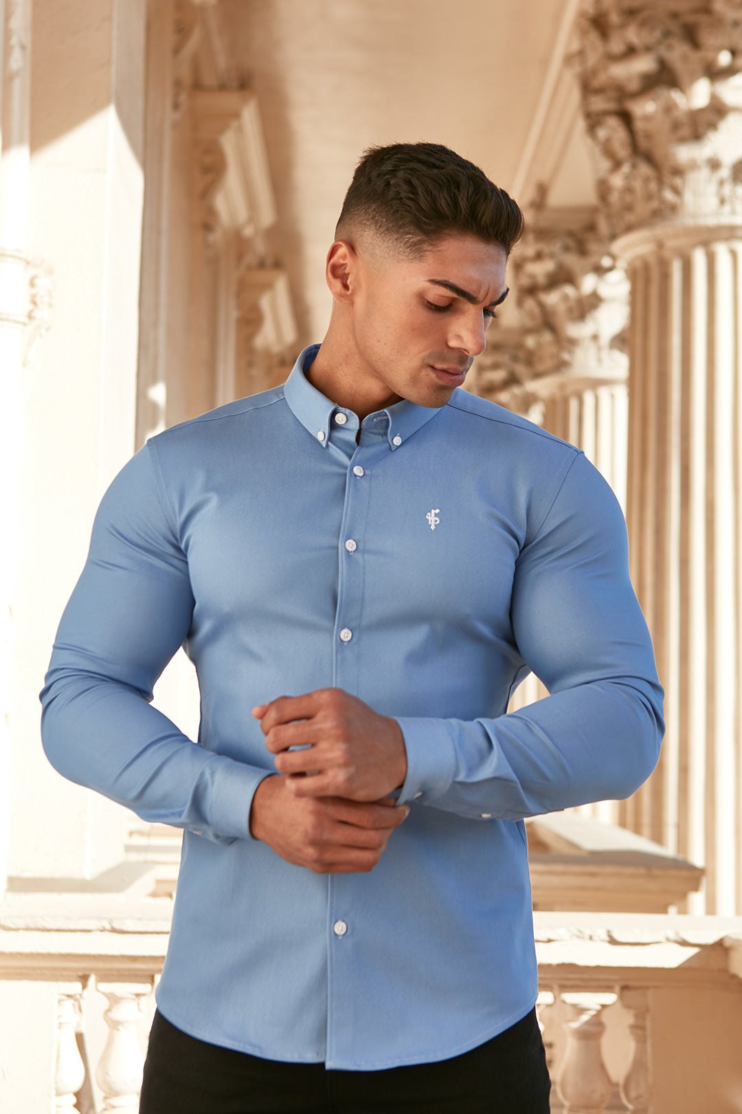 Super Slim Stretch Light Blue Denim Long Sleeve - FS208