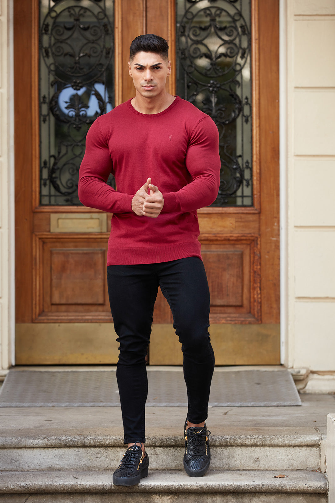 Classic Burgundy Crew Neck Knitted Jumper (Burgundy Emblem) - FSH363