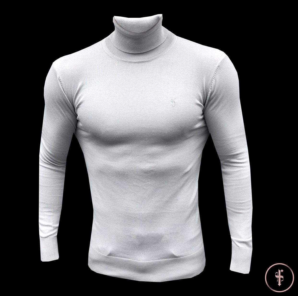 Classic Grey Roll Neck Knitted Jumper (Grey Emblem) - FSH350 (LAST CHANCE)