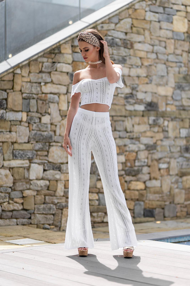'AYLA' Knitted Co ord Crop top white - CTJ009