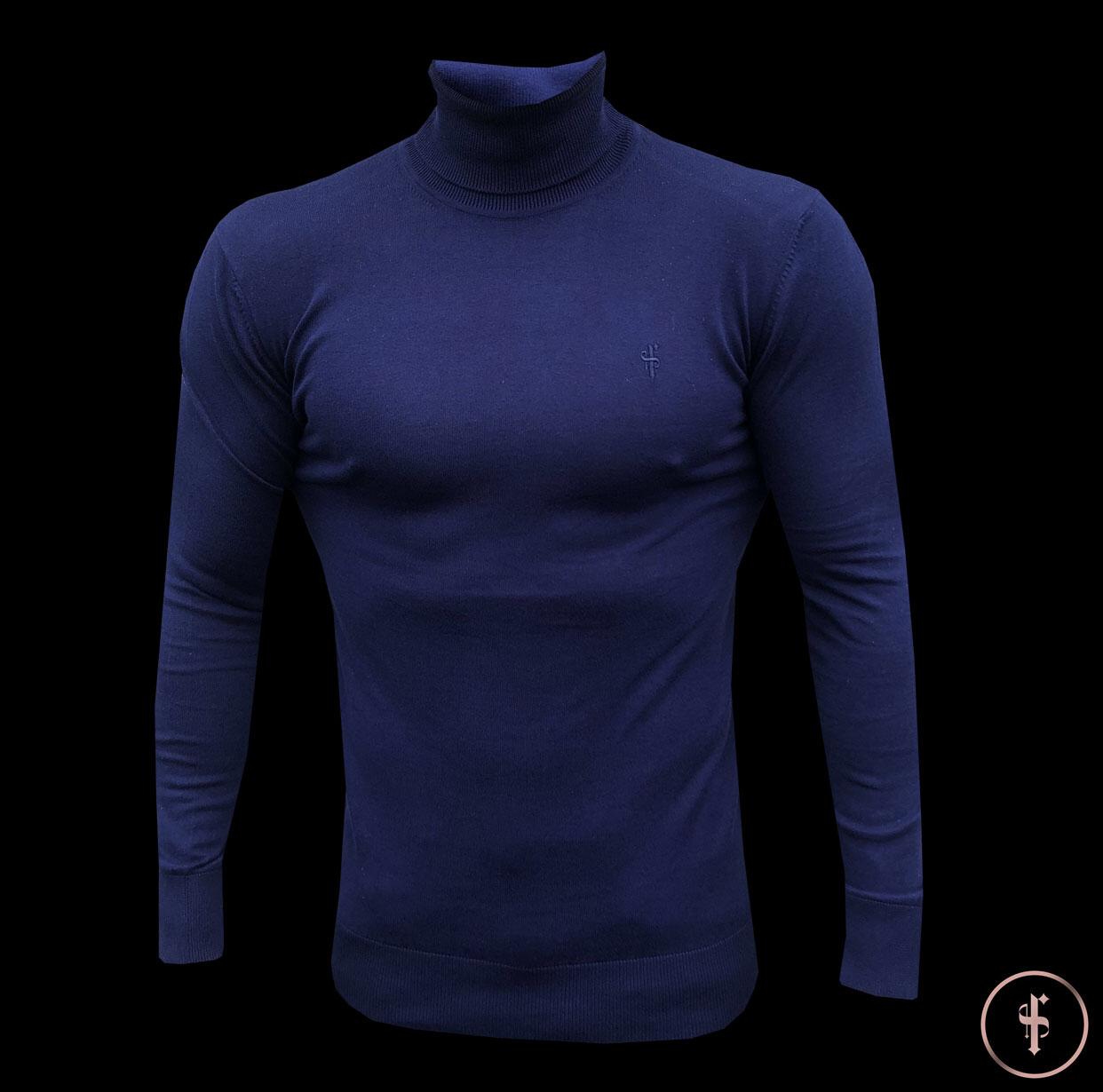 Classic Navy Roll Neck Knitted Jumper (Navy Emblem) - FSH349