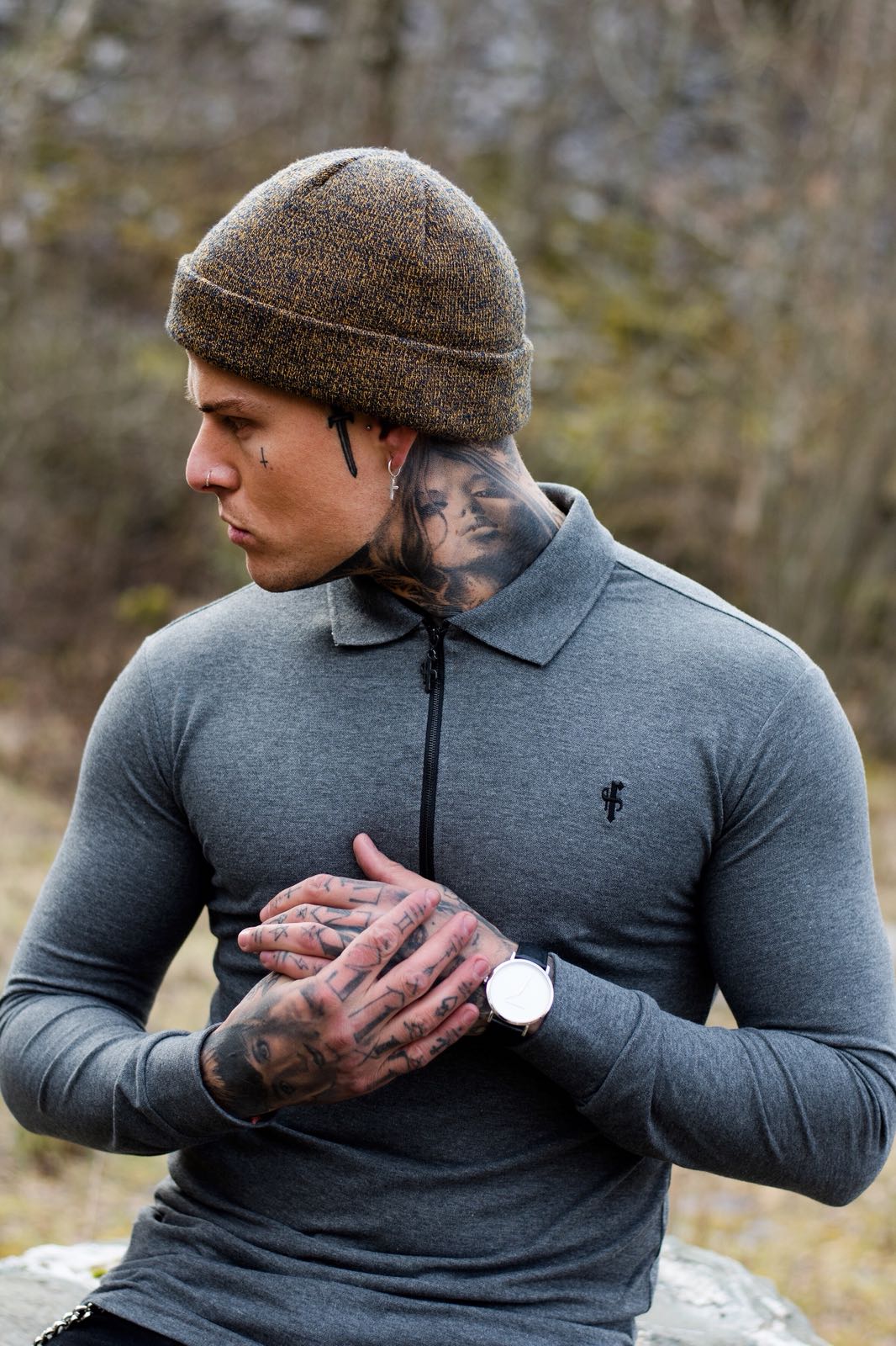 Classic Dark Grey Zipped Polo Long Sleeve Shirt - FSH026