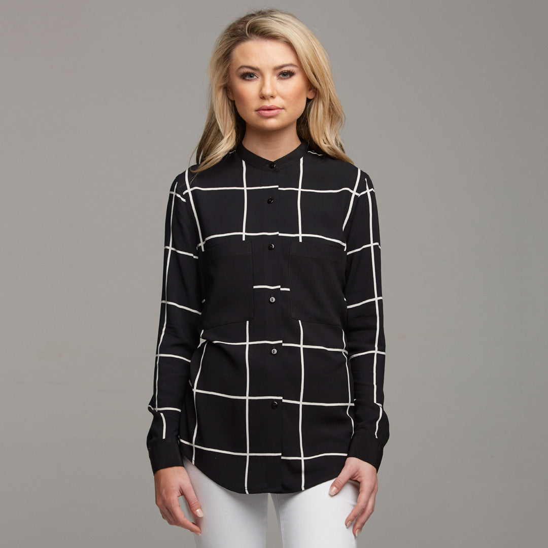 BROOKE GRID COLLAR STAND SHIRT - CT031