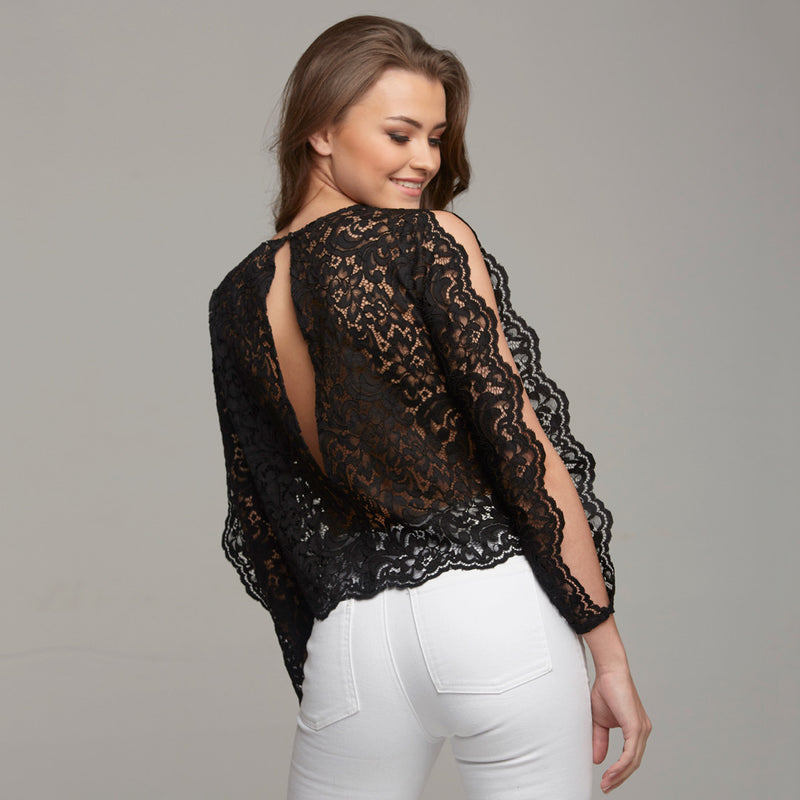 ISABELLA BLACK LACE WITH SPLIT SLEEVE DETAIL - CT038