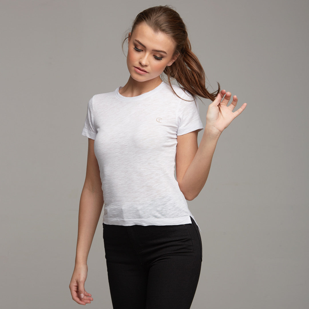 TEGAN WHITE SLUB TEE - CT051