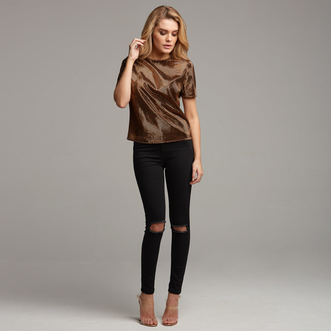 CARA BRONZE METALLIC BOXY TEE - CT067