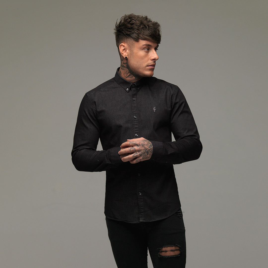 Super Slim Stretch Charcoal Black Denim Long Sleeve - FS168