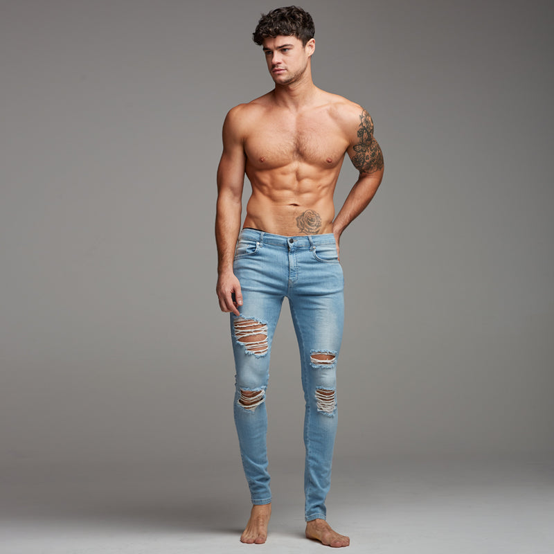Father Sons Distressed Ripped Slim Stretch Light Blue Jeans - FSH167