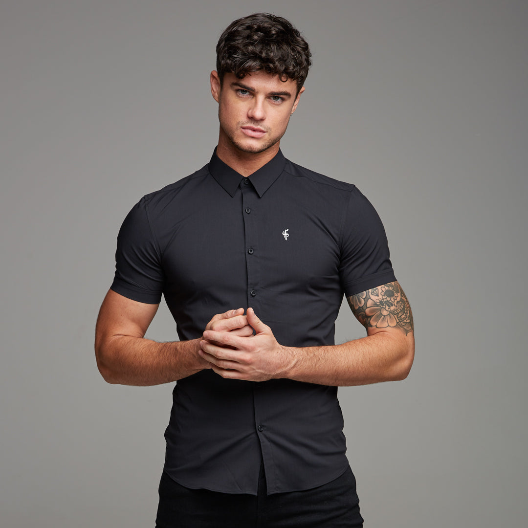 Super Slim Stretch Classic Black Short Sleeve - FS127