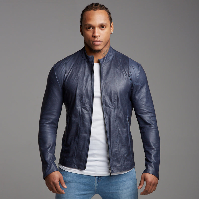 Father Sons Navy Lambs Leather Jacket - FSH217