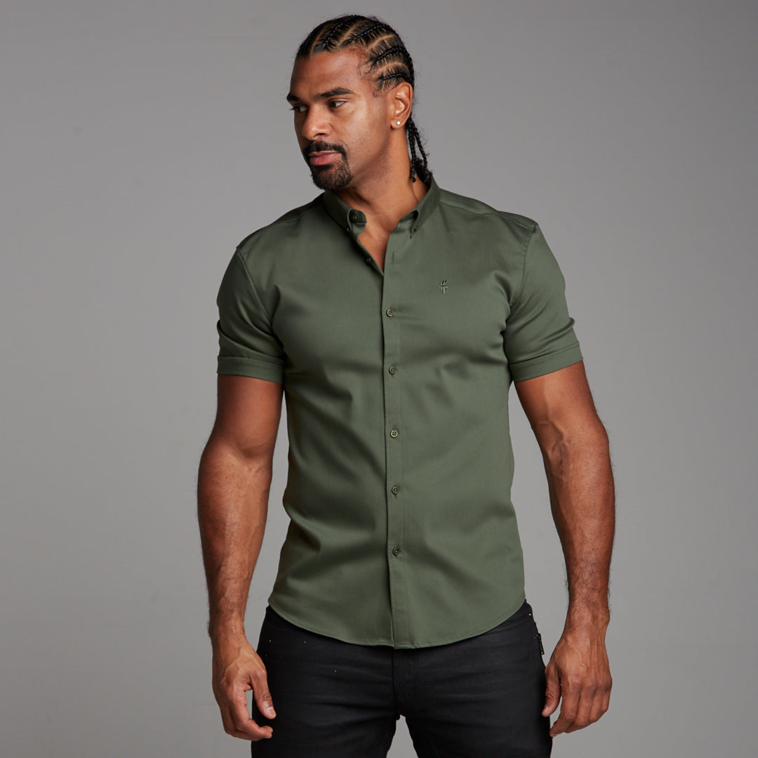 Super Slim Stretch Khaki Denim Short Sleeve - FS203
