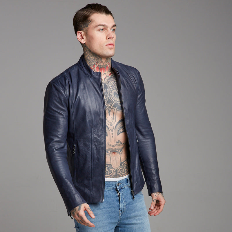 Father Sons Navy Lambs Leather Jacket - FSH217