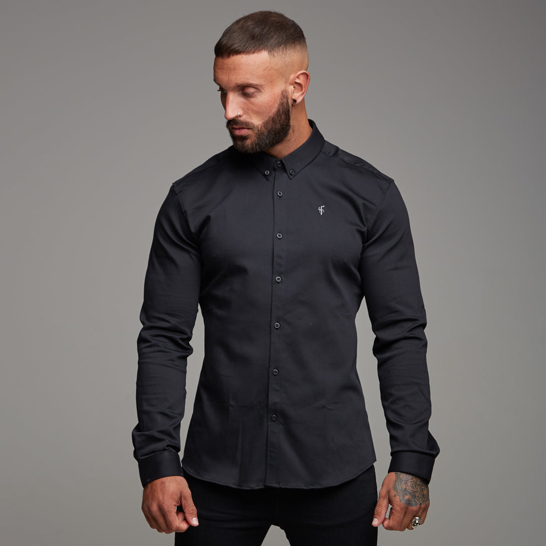 Super Slim Stretch Black Denim Long Sleeve (Silver Emblem) - FS295