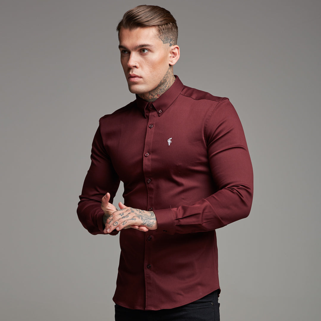 Super Slim Stretch Burgundy Denim Long Sleeve - FS212