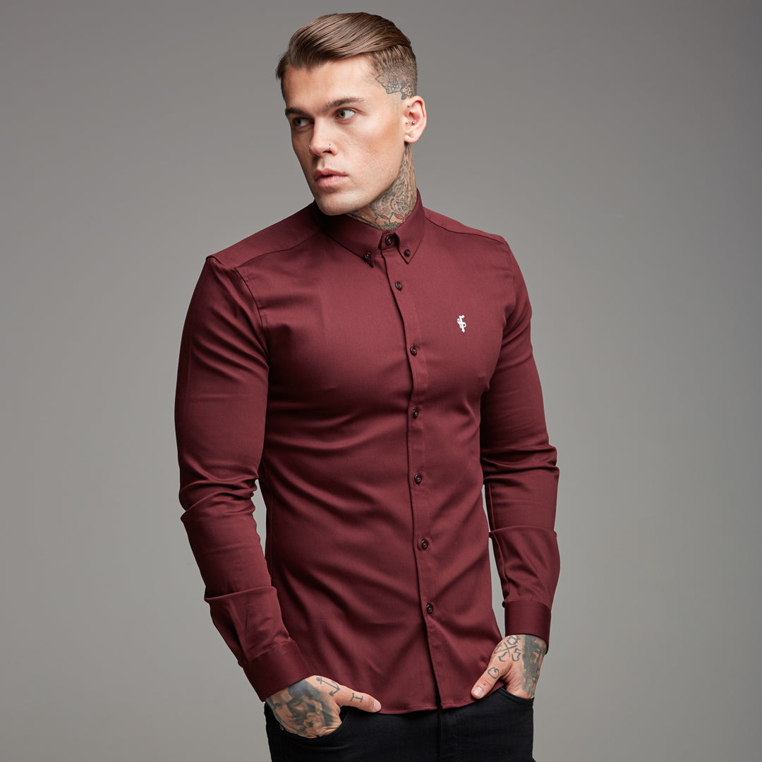 Super Slim Stretch Burgundy Denim Long Sleeve - FS212