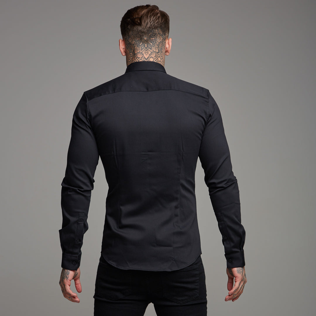 Super Slim Stretch Black Denim Long Sleeve (Silver Emblem) - FS295