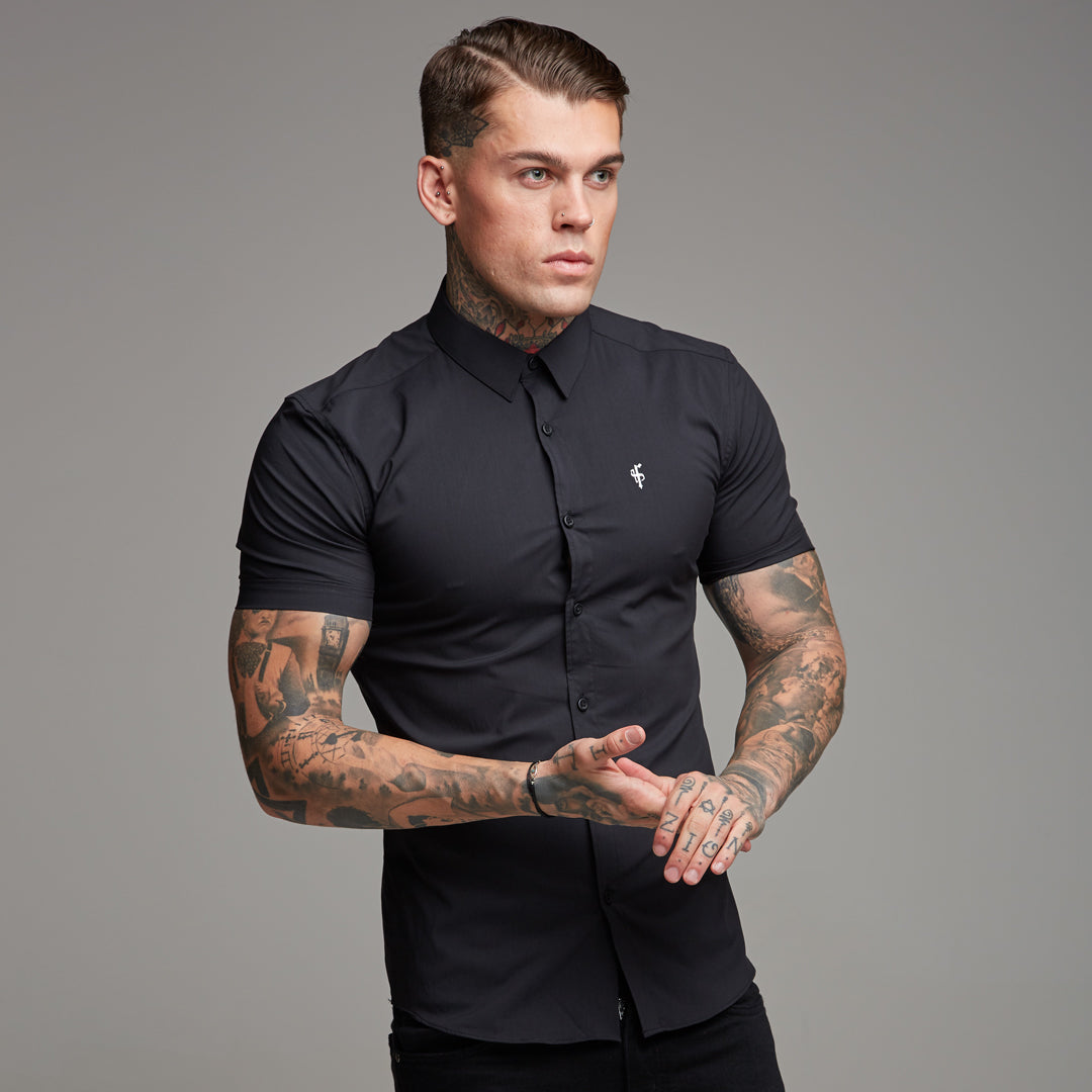 Super Slim Stretch Classic Black Short Sleeve - FS127