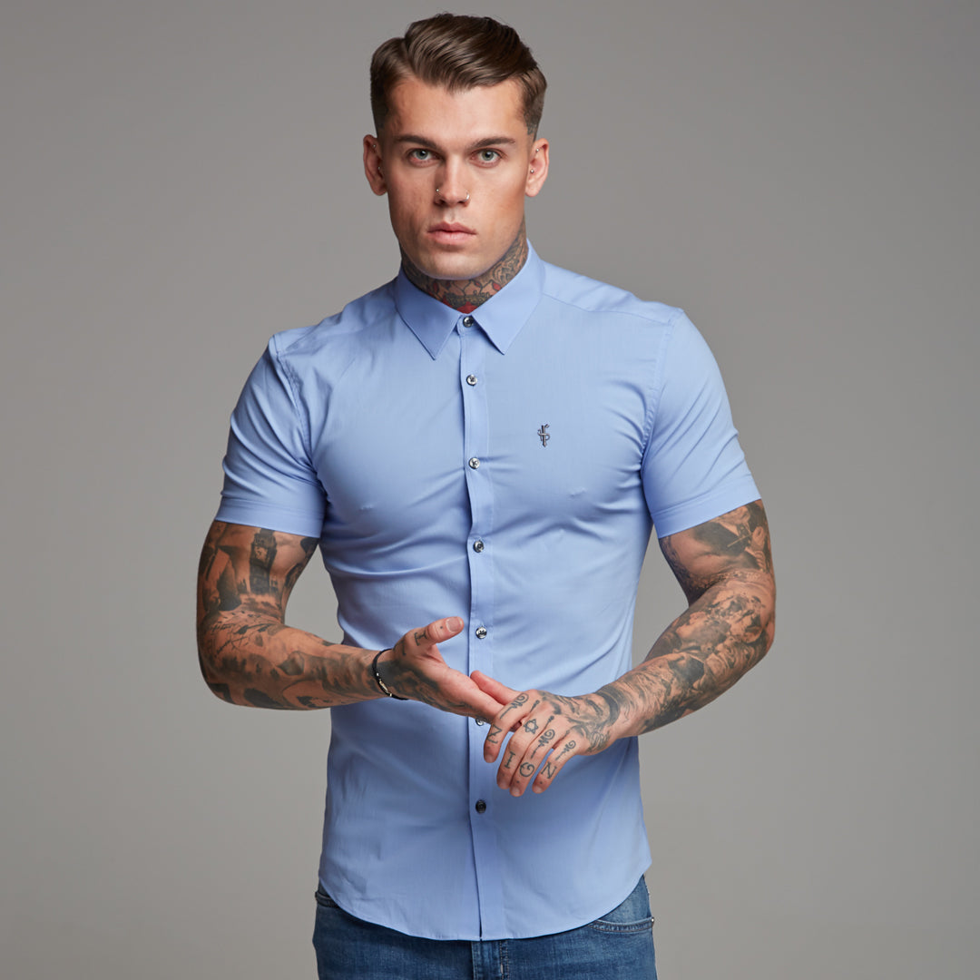 Super Slim Stretch Classic Light Blue Short Sleeve - FS179