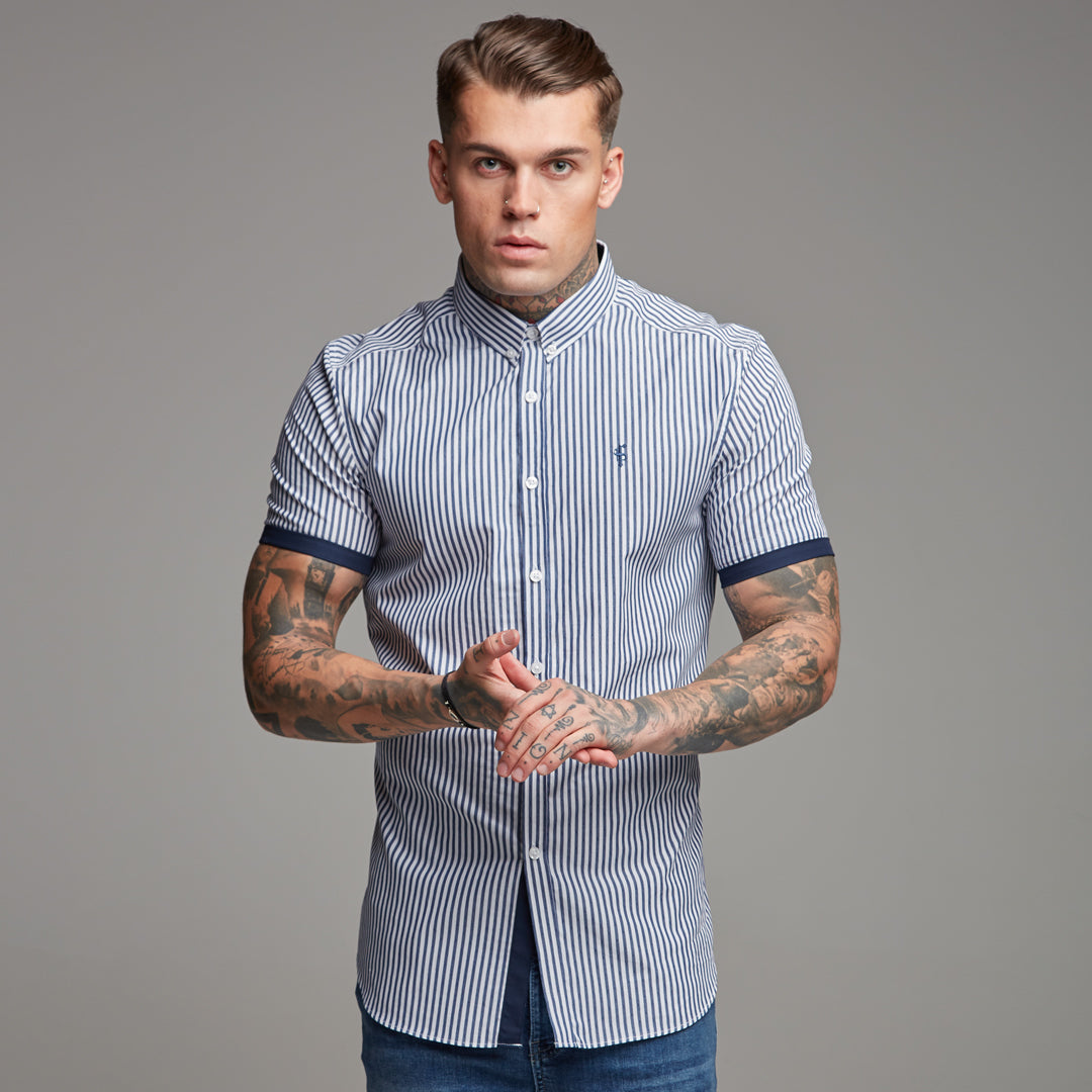 Classic Navy White Stripe Short Sleeve - FS245 (LAST CHANCE)