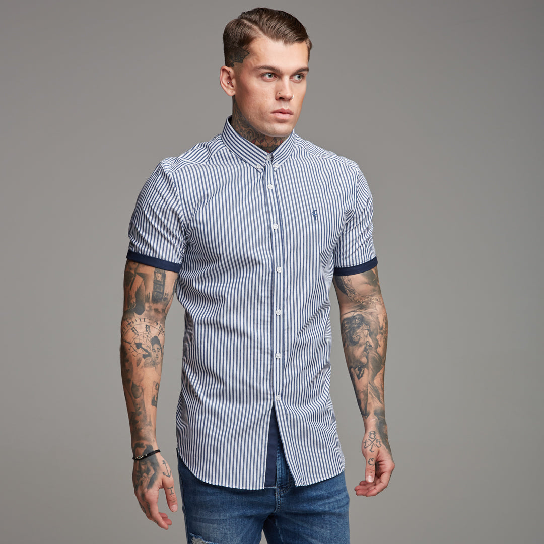 Classic Navy White Stripe Short Sleeve - FS245 (LAST CHANCE)