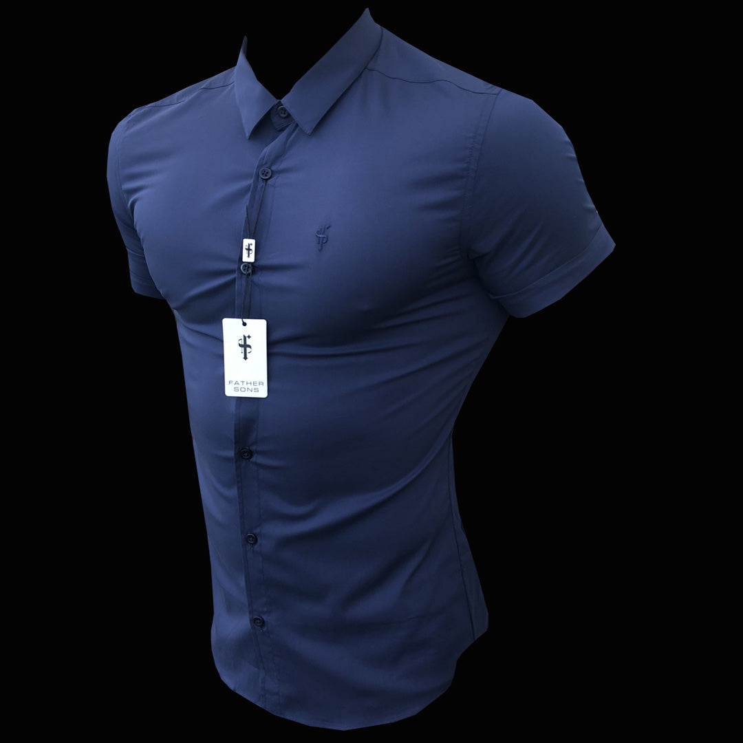 Super Slim Stretch Classic Navy Short Sleeve - FS181