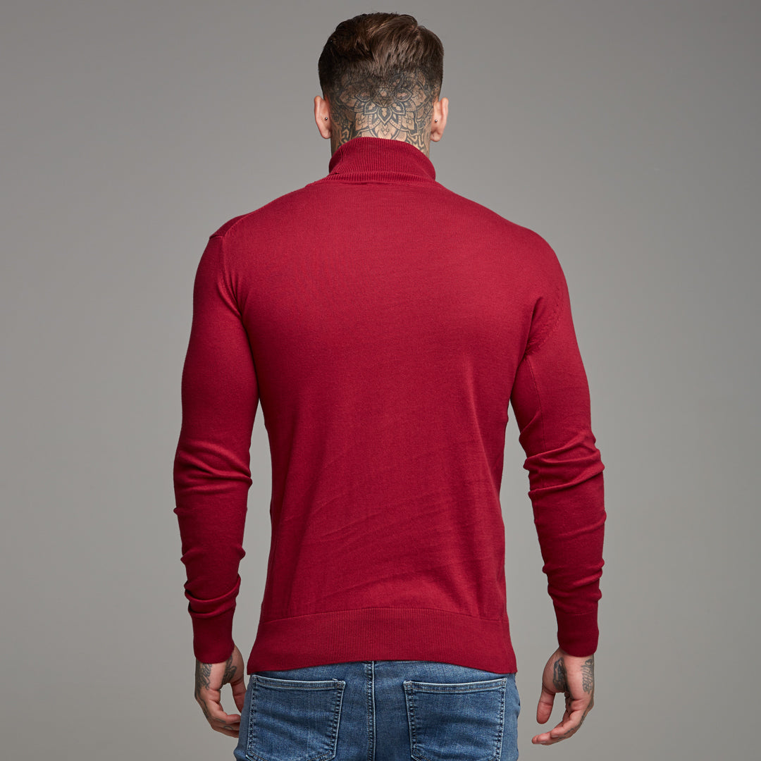Classic Red Roll Neck Knitted Jumper (Charcoal Emblem) - FSH086 (LAST CHANCE)