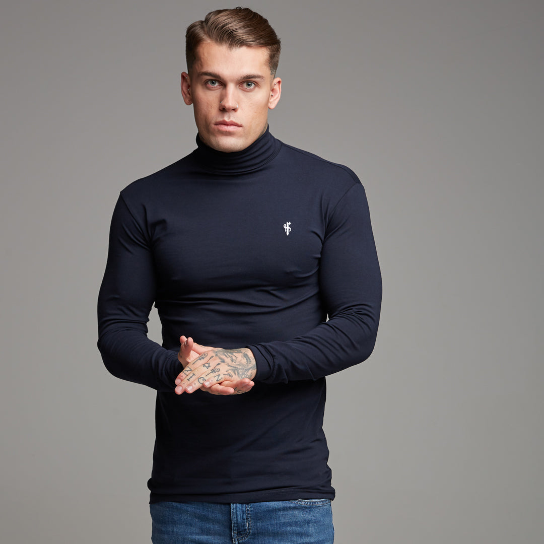Classic Navy Stretch Roll Neck  - FSH164