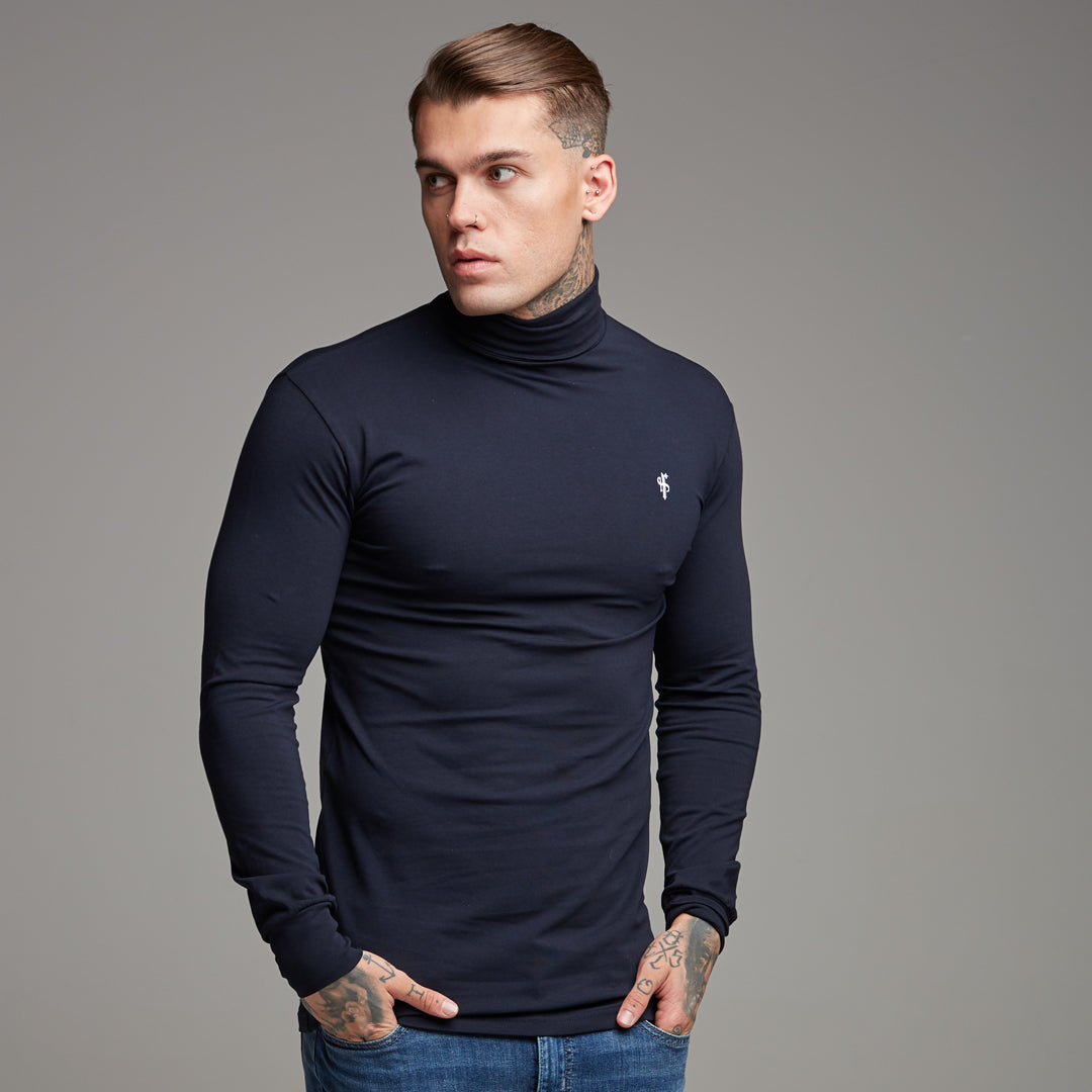 Classic Navy Stretch Roll Neck  - FSH164