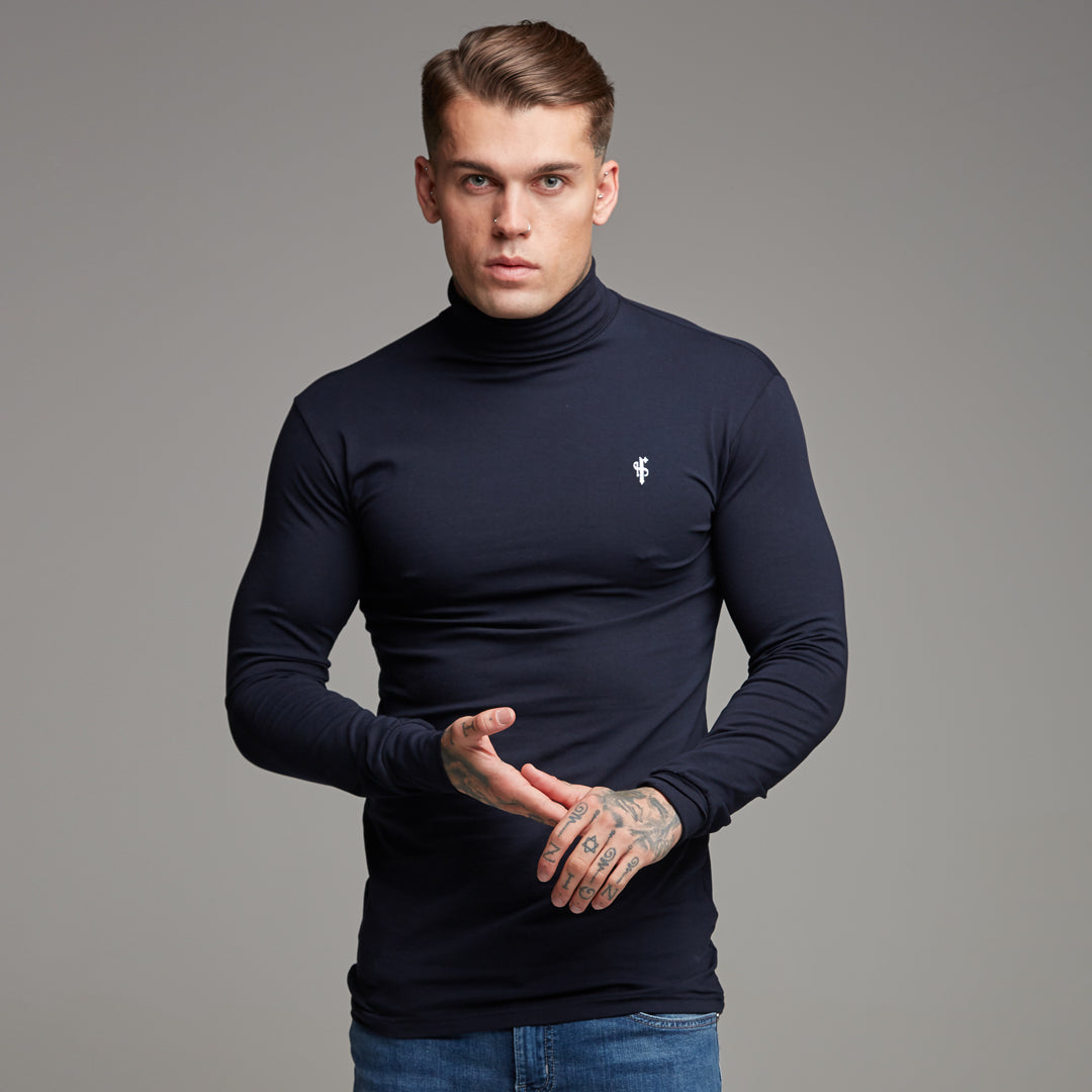Classic Navy Stretch Roll Neck  - FSH164