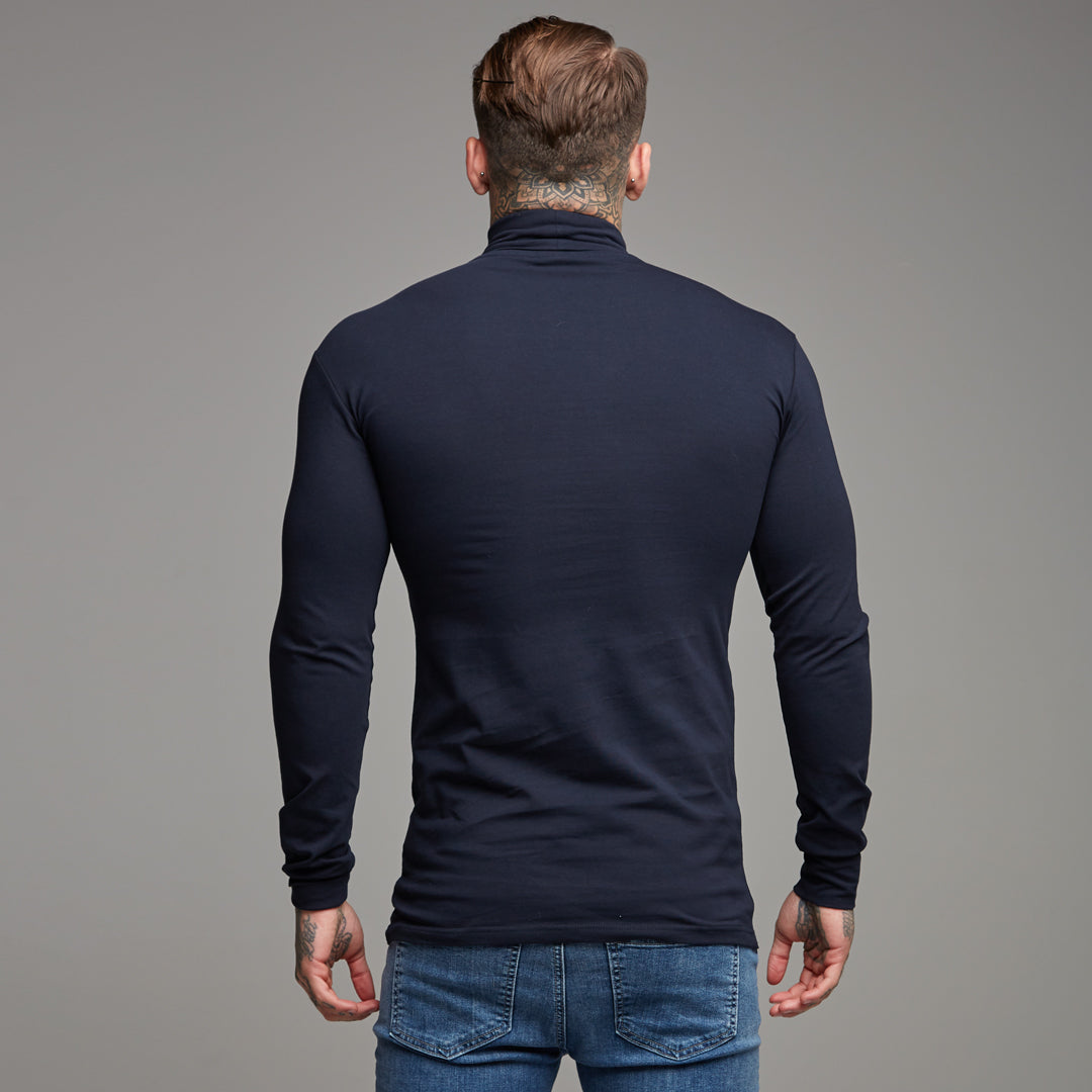Classic Navy Stretch Roll Neck  - FSH164