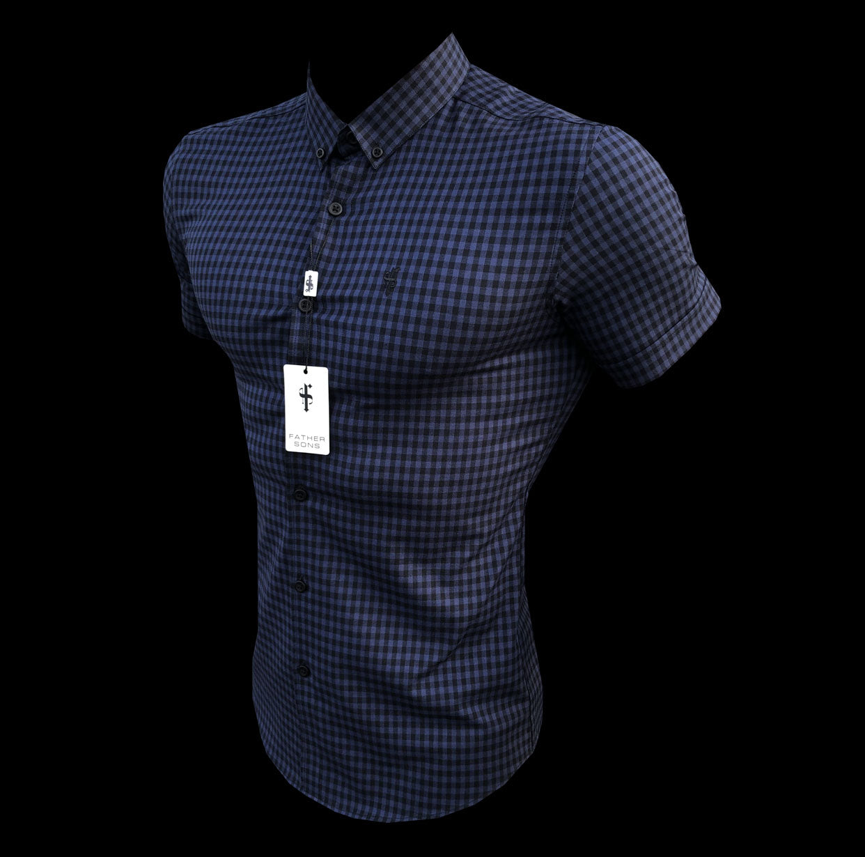 Super Slim Ultra Stretch Blue & Black Check Short Sleeve - FS515