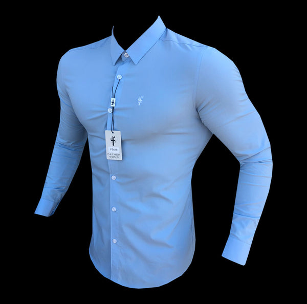 Father Sons Super Slim Pale Blue Ultra Stretch Shirt (White embroidery) - FS618