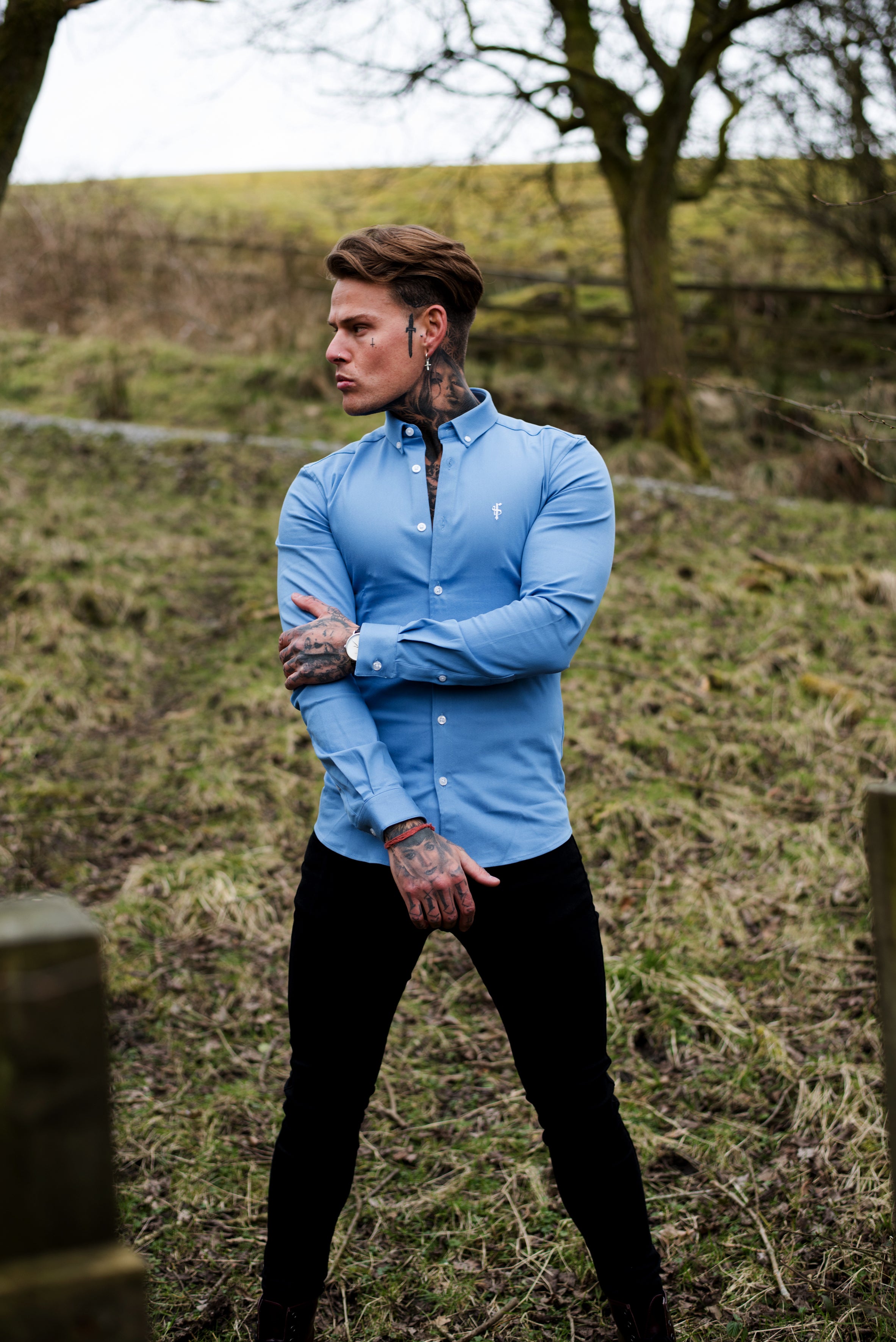 Super Slim Stretch Light Blue Denim Long Sleeve - FS208
