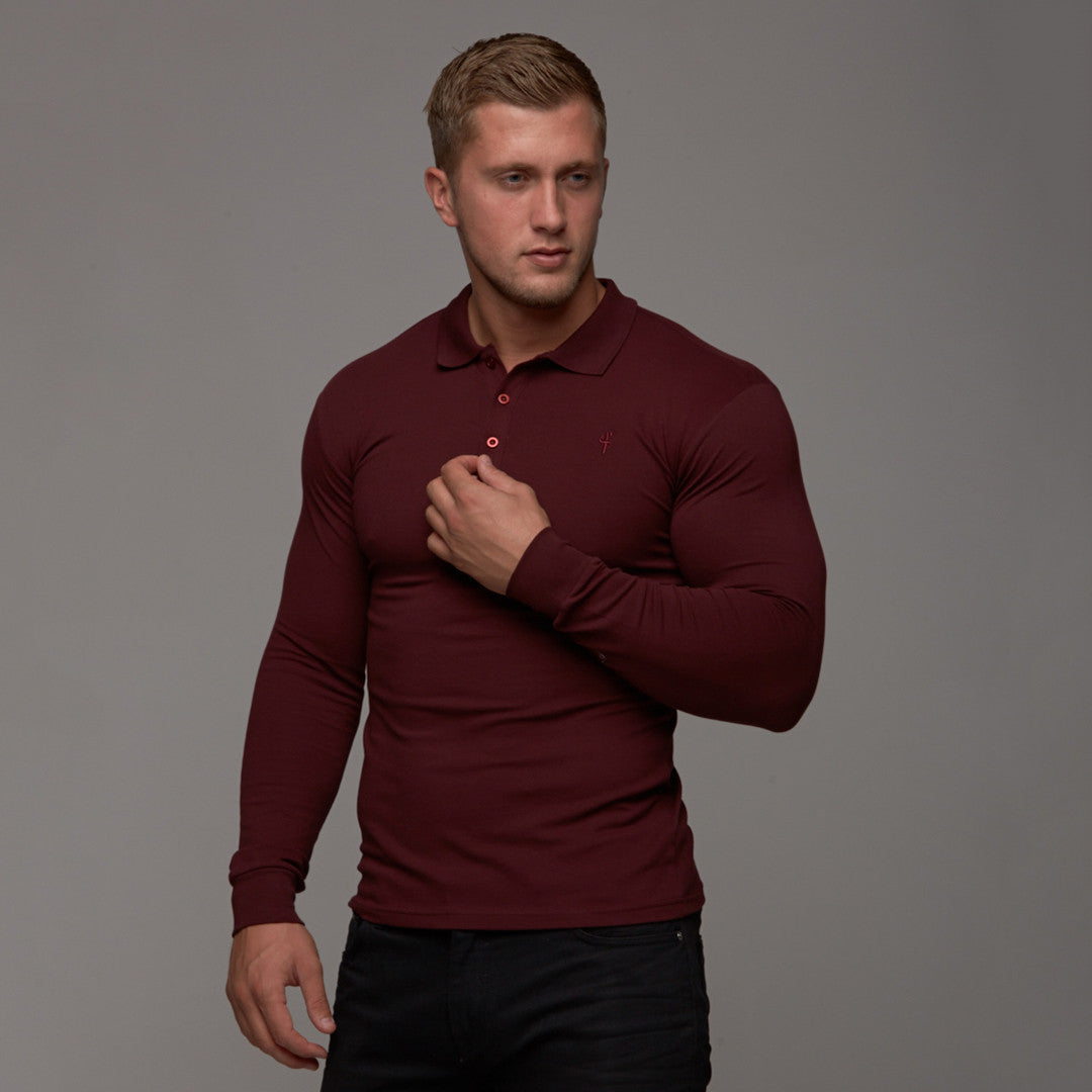 Classic Burgundy Long Sleeve Polo Shirt FSH034