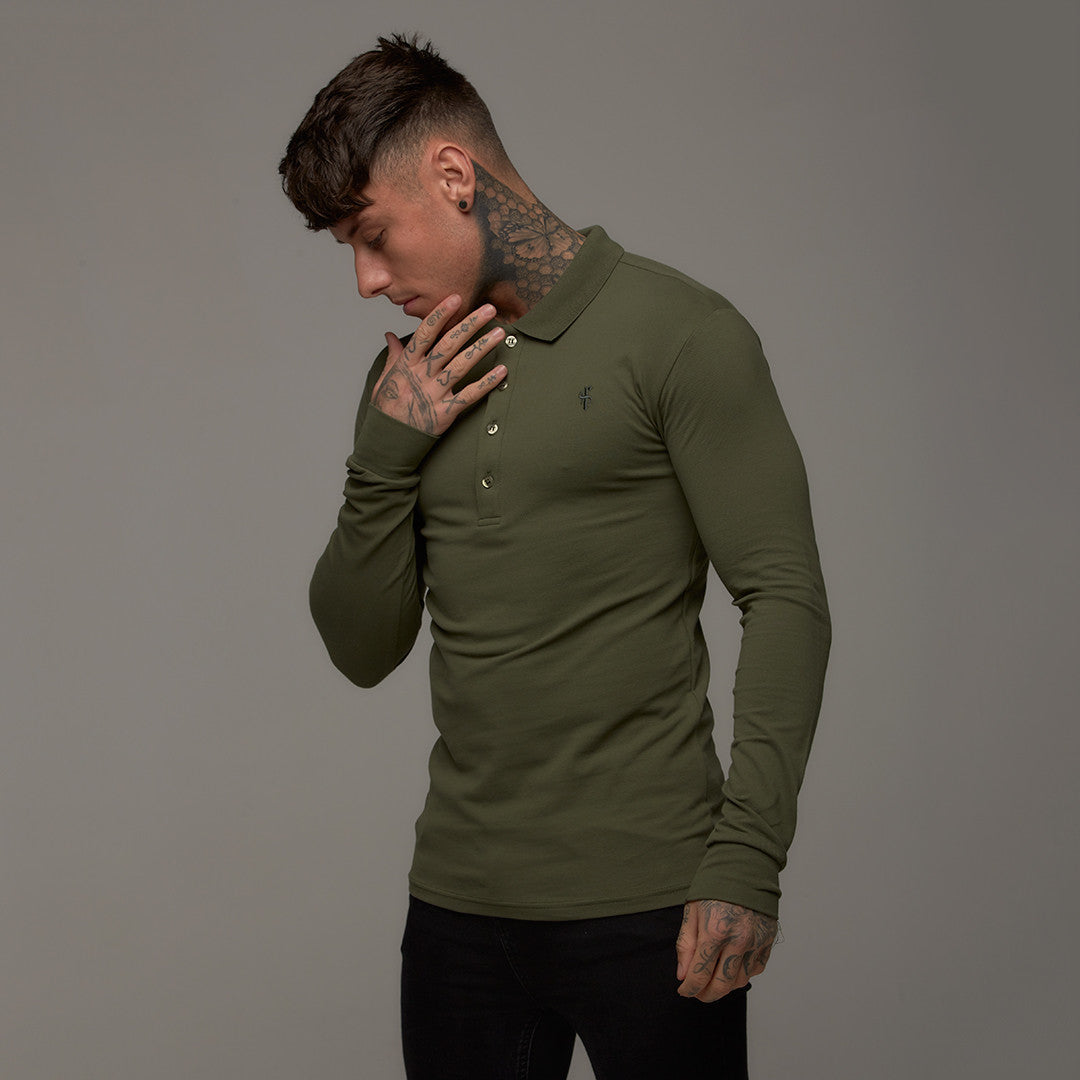 Classic Khaki Polo Long Sleeve Shirt - FSH035